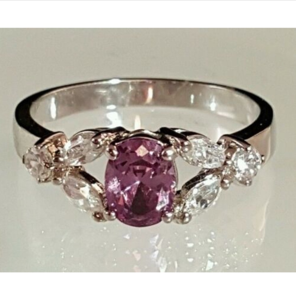 Silver Purple  Cocktail Ring sizes  9 10  cubic Zirconia  birthstone February *
